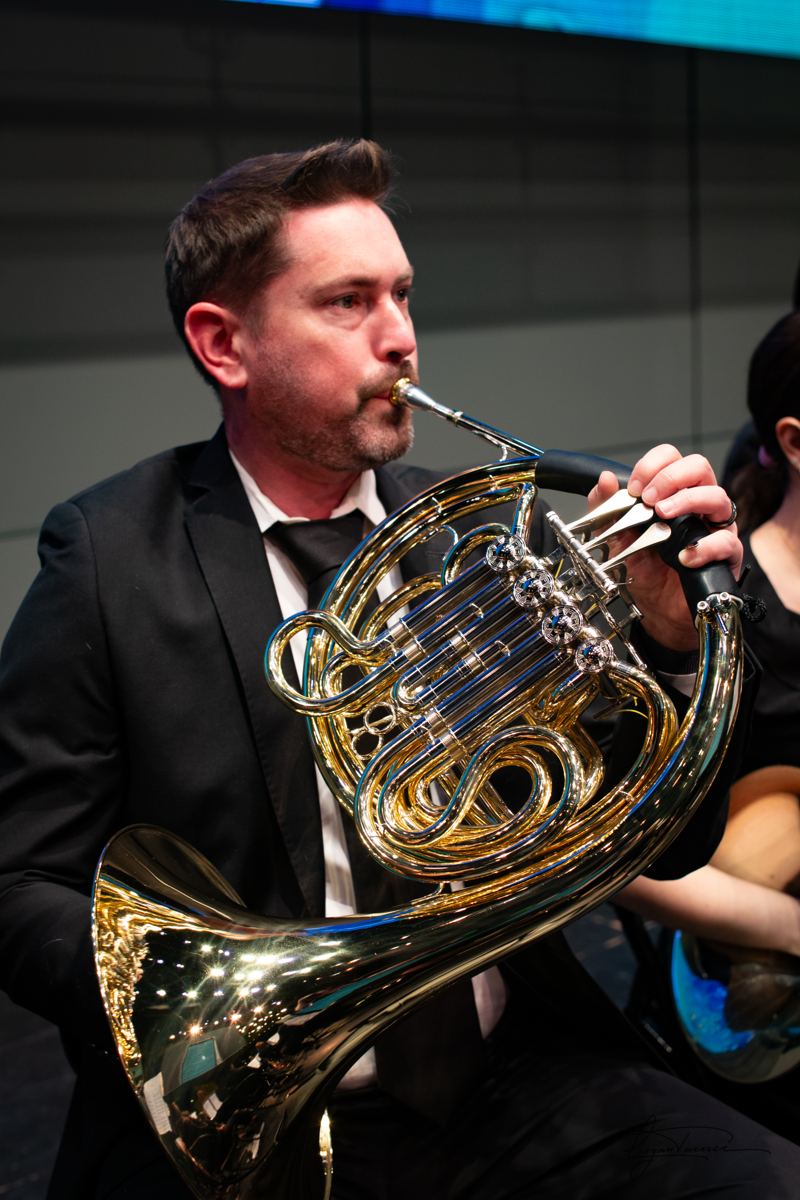 A French horn player in performance